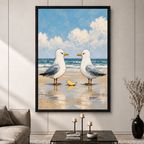 The Negotiation Canvas Art | Two Seagulls One Chip Beach Standoff Coastal Wall Art