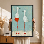 The Pair Canvas Art | Naive Bird Duo Minimalist Coastal Wall Decor