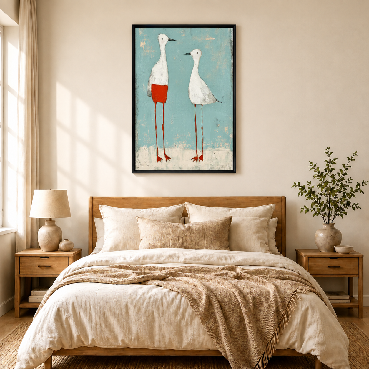 The Pair Canvas Art | Naive Bird Duo Minimalist Coastal Wall Decor
