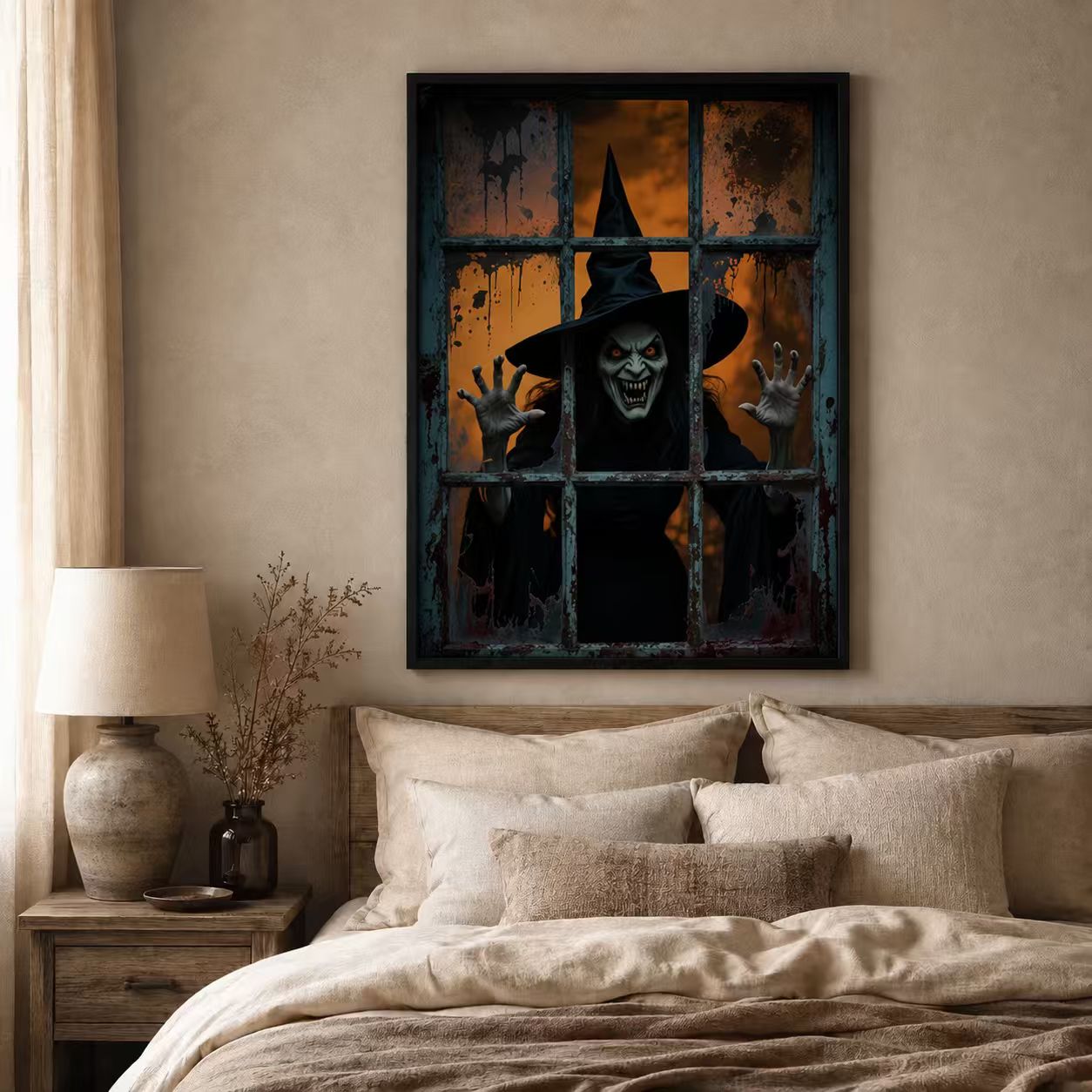 Scary Witch Window Halloween Canvas Art