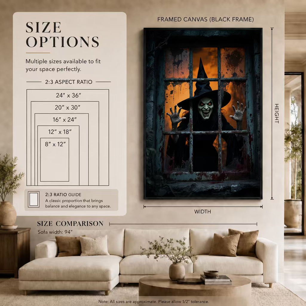 Scary Witch Window Halloween Canvas Art