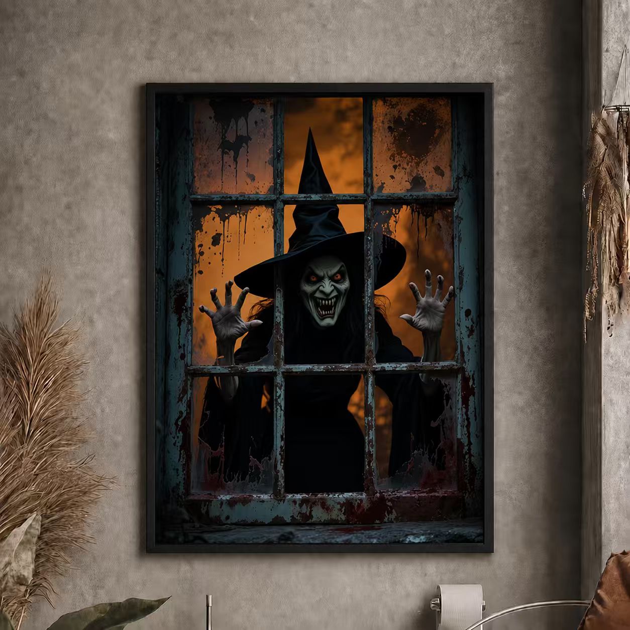 Scary Witch Window Halloween Canvas Art