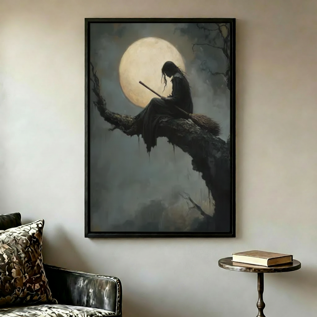 Raven Moon Gothic Canvas Wall Art