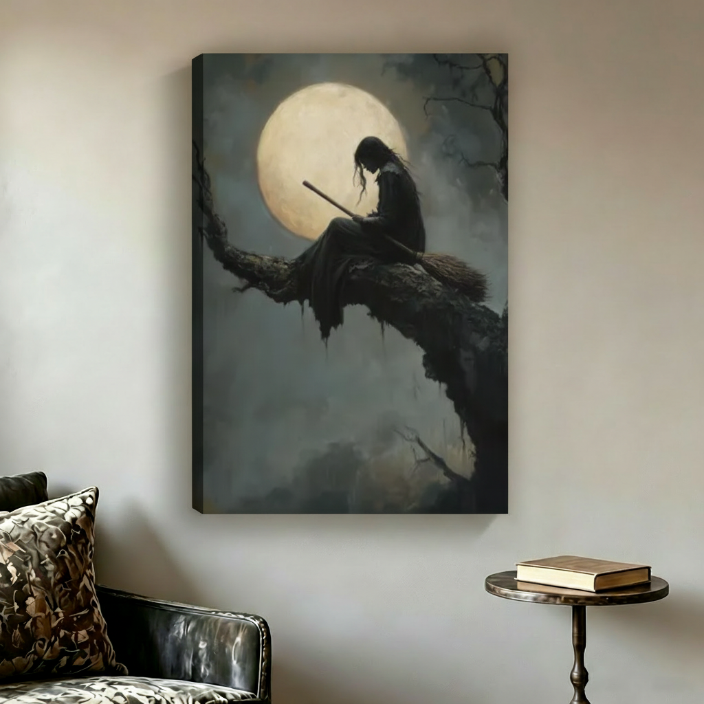Raven Moon Gothic Canvas Wall Art