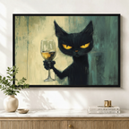 Cheers Black Cat – Vintage Cat Wall Art on Natural Wood Canvas