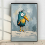 Quirky Teal Bird Whimsical Canvas Wall Art