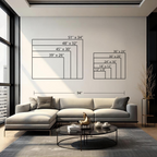 Six silly dogs canvas wall art size comparison — all 9 horizontal sizes from 12x8 to 51x34 shown to scale for American home dog lover decor
